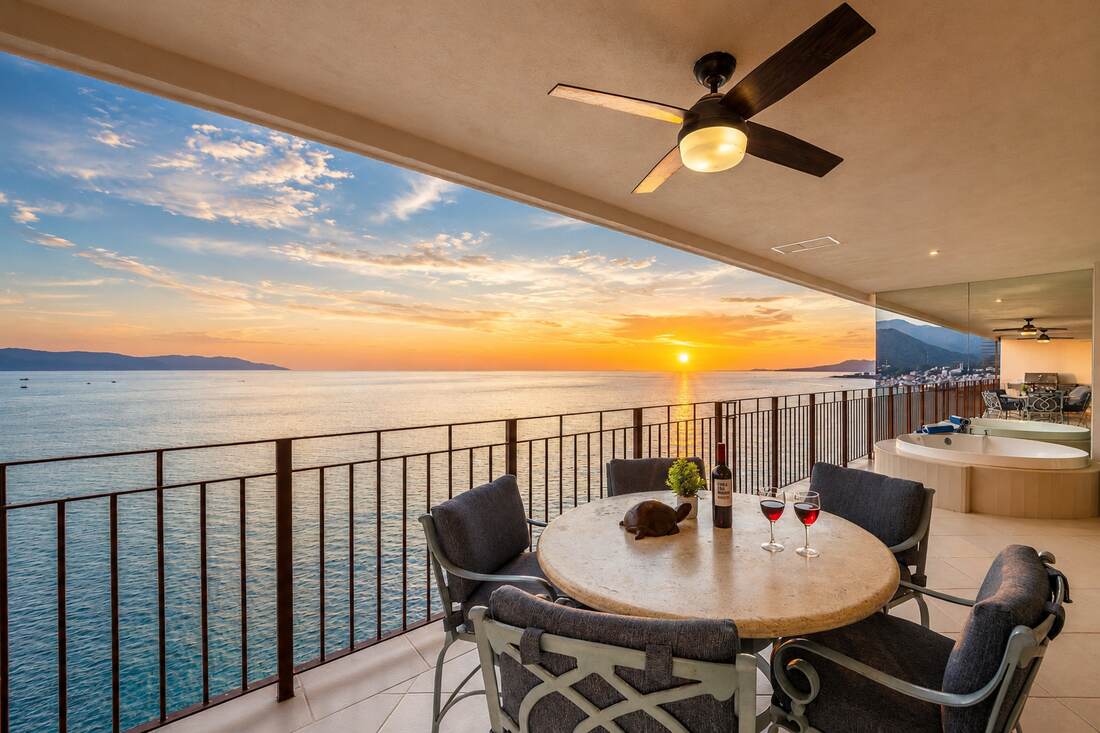 Golden hour view of Banderas Bay from the terrace of Penthouse 3, Grand Venetian Tower 2000