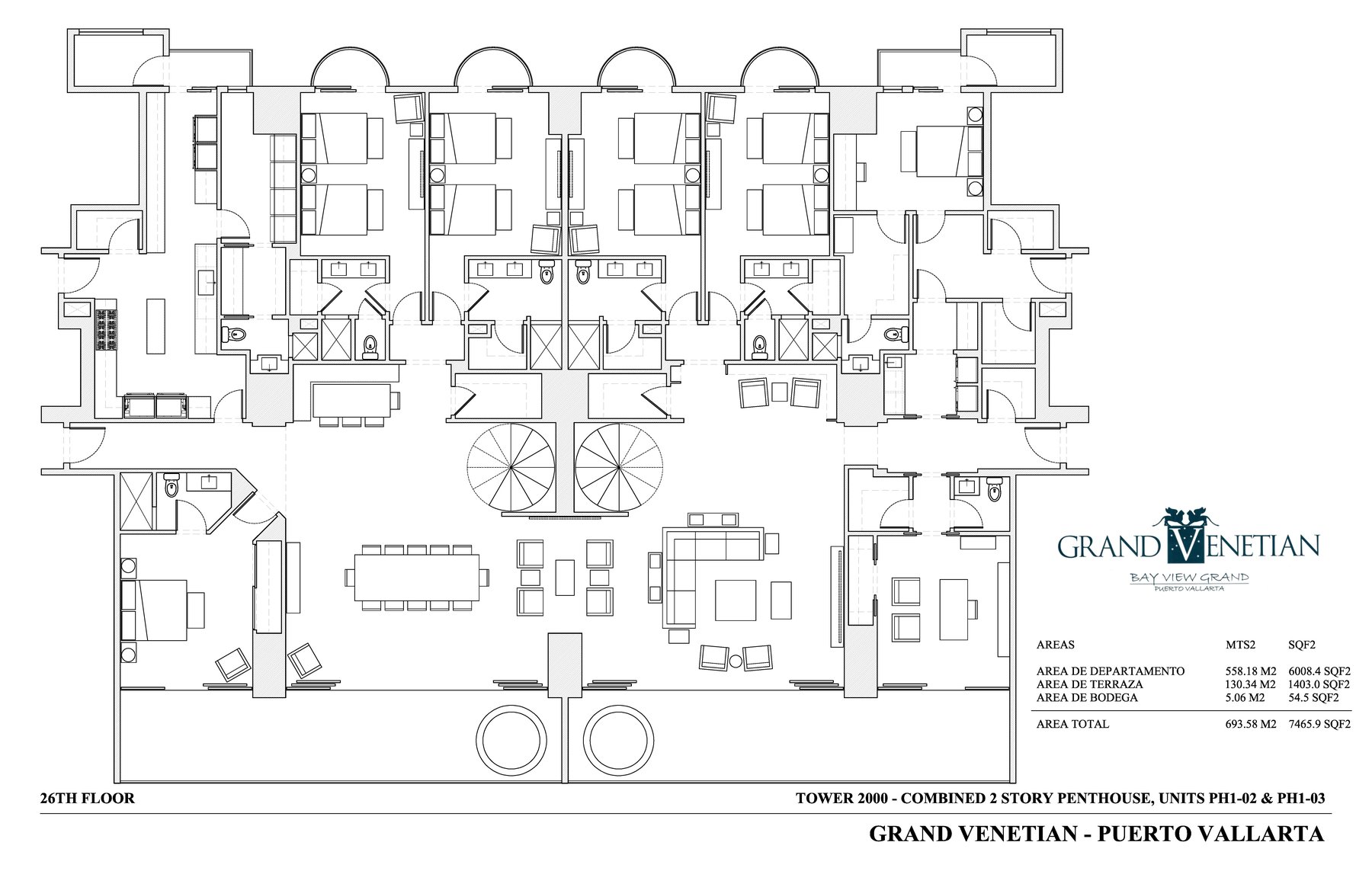 Grand Venetian Tower 2000 combined Floor 26 proposed floor plan, Penthouse 2 and Penthouse 3 merged