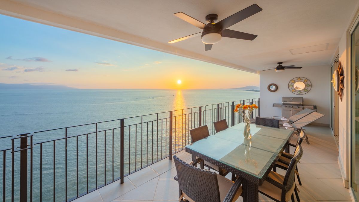 Sunset over Banderas Bay from the terrace of Penthouse 2